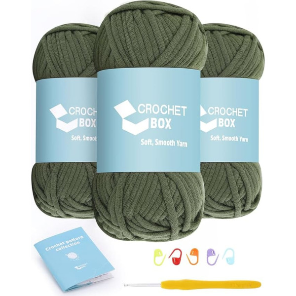 CROCHET BOX Yarn for Crochet and Knitting - 3 Pack Cotton Nylon Blended Yarn Army Green 50g 50 Yards Easy See Stitches Non Splintering Beginner Friendly