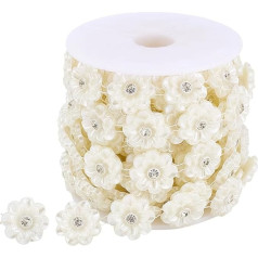 PH PandaHall Blumen-Perlenkette, Strassbesatz, 2,3 cm breit, weiße florale Perlen, Applikationsband für Hochzeitskleidung, Handwerk, Party, Dekoration, Nähen, Verzierung, 4,8 m