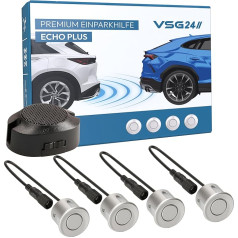 VSG 24 Premium Rear Parking Aid for Retrofitting to the Car, PDC Rear Parking Sensors with Plug-In System for Easiest Installation, Reversing Alarm with Speaker and 4 Sensors, Silver