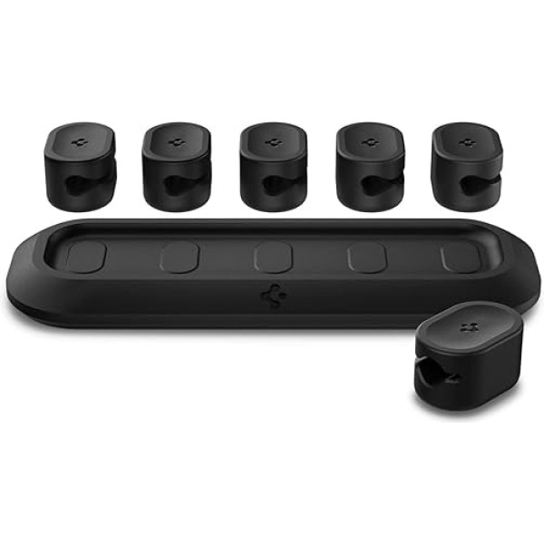 Spigen Cable Holder Magnetic Cable Management, 5 Clips: Cable Clip Organiser for Desk, Power Cable, USB-C Cable, Charging Cable and HDMI, LAN Cables, Self-Adhesive Cable Holder Cable Attachment