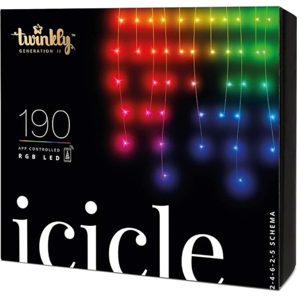 Twinkly Icicle 190 LED RGB, LED-Kaskadenlichter für Draußen und Drinnen, Smarte LED-Lichterkaskade RGB, Kompatibel mit HomeKit, Alexa, Google Home, IP44, App-Steuerung, Transparentes Kabel, 5.5m