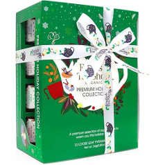 ETS Holiday Collection Tea Gift with Bow Green | 12 Organic Winter Teas in Pyramid Bag | 4 Different Tea Blends Fruit Tea Rooibo Tea Green Tea