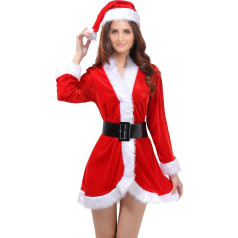 OULII Women's Santa Claus Christmas Costume Cosplay Xmas Outfit Evening Dress Attractive Set (Free Size)