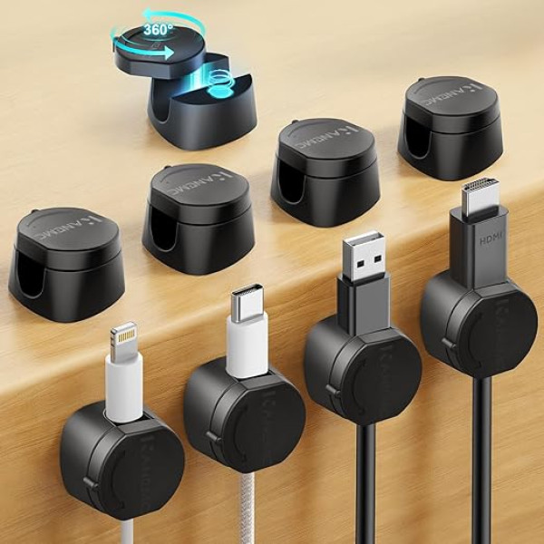 Kanemc Kabelaufräum-Clips, 9 Stück, 360 ° drehbar, magnetisch, Twist-Lock-Kabelmanagement, magnetische Kabel-Clips, selbstklebende Draht-Organizer, Schreibtisch-Ordnungsdraht-Clips für Desktop, Büro