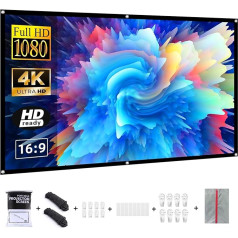 VERCORKIN Projector Screen 60 Inches, 16:9/Wrinkle-Free/160°/Washable/Foldable, Indoor/Outdoor, Includes Nail Hooks and Handbag (60 Inch Double-Sided, White)