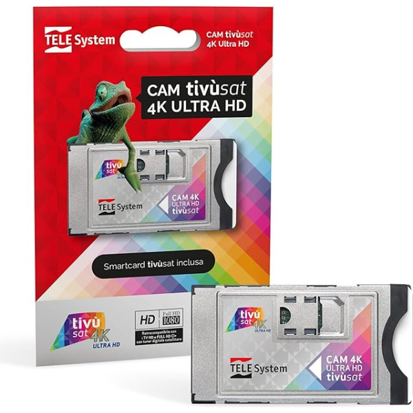 TELE System Tivùsat 4K Ultra HD Certified Cam for Watching Channels in High Definition and 4K. Slot Cam for TV and Decoder, Active Smart Card Included. Series A with DAZN on tivùsat.