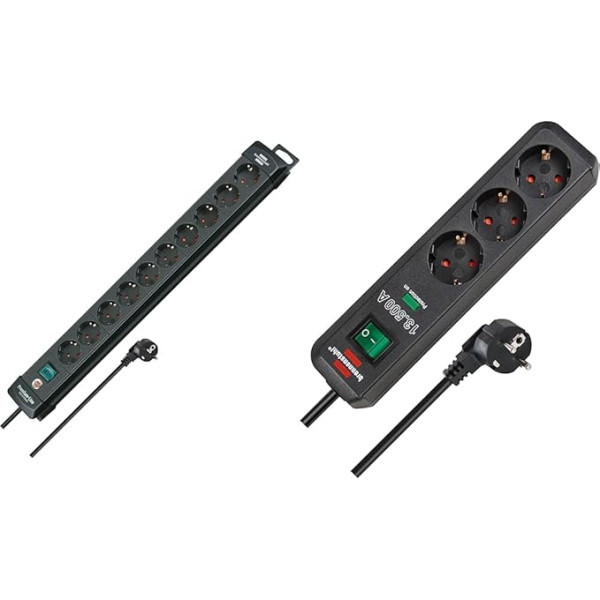 Brennenstuhl Premium-Line, 10-Way Power Strip & Eco-Line, 3-Way Power Strip with Surge Protection (Multiple Socket with Switch and 1.5 m Cable - Particularly Energy-Saving) Anthracite
