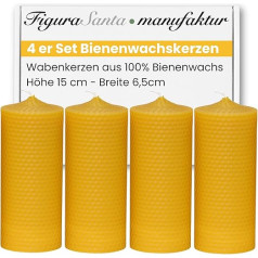 Figura Santa® Beeswax Advent Candles Set of 4 Candles Advent Wreath Pillar Candles Made of 100% Beeswax Plates Christmas Candles Size: 15 x 6.5 cm Long Burning Time Approx. 37 Hours
