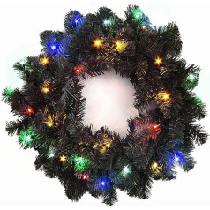55cm Pre-Lit Black Christmas Wreath Alaskan Pine for Fireplaces Home Wall Door Stairs Artificial Christmas Tree Garden Yard Decorations with 30 Multicolor LEDs