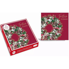 Festive Wishes Traditionelles Weihnachtskranz-Design, 10 luxuriöse Grußkarten, 6 x 6 cm