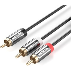 JAMEGA 10 m Y Cable | Subwoofer RCA Digital Coaxial Cable | 24K Gold-Plated Connectors 1 RCA to 2 RCA | Audio Cable for Amplifiers, Subwoofers, HiFi Systems, Stereos, Home Cinema