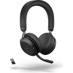 Jabra Evolve2 75 Wireless PC Headset with 8 Microphone Technology - Dual Foam Stereo Headphones with Modern Active Noise Cancellation, USB-A Bluetooth Adapter and MS Teams Compatibility - Black