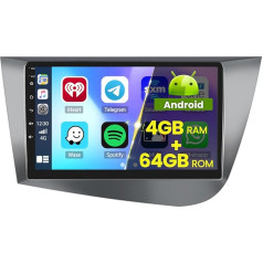 4 + 64 GB Android 13 Car Radio for Seat Leon 2005-2012 (Left-Hand Drive) Wireless Carplay Android Car, Hikity 9 Inch Screen Bluetooth Car Radio Navigation Reversing Camera WiFi FM RDS SWC