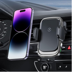 15 W Car Mobile Phone Holder with Charging Function, Automatic Clamping, Inductive Charging Station Car, Super Coil Wireless Charger Car Compatible with iPhone 16/15/14/13, Samsung Galaxy S25/S24