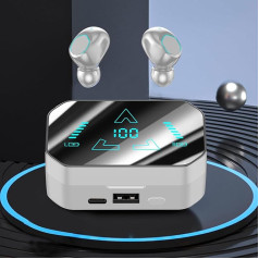 Bluetooth Headphones, In-Ear Headphones, Wireless Bluetooth 5.3 In-Ear with HiF-i Stereo, IP4 Waterproof, Touch Control, LED Display Charging Box (White)
