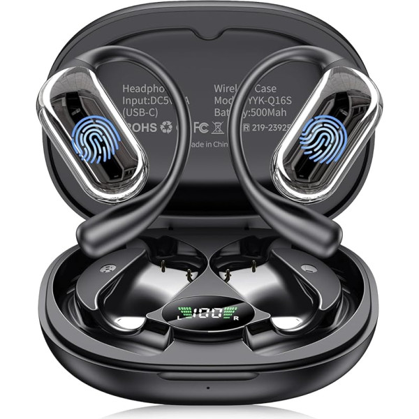 EUQQ Open Ear Headphones - 5.4 Bluetooth Headphones for Running, Ultra Comfort Sport Open Ear Buds, Stereo Sound Earbuds Wireless, IPX6, 40H Playtime