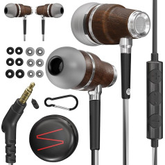 Symphonized NRG 3.0 Earbuds Headphones, Wood In-ear Noise-isolating Earphones, Balanced Bass Driven Sound with Mic & Volume Control (Black Night & Hazy Gray)