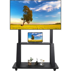 Rollender TV-Ständer Mobiler TV-Wagen für 32-75 Zoll flache/gekrümmte LED/LCD/OLED höhenverstellbarer tragbarer TV-Ständer auf Rädern bis zu 45kg Boden TV-Ständer mit Laptop DVD Regal Weiß