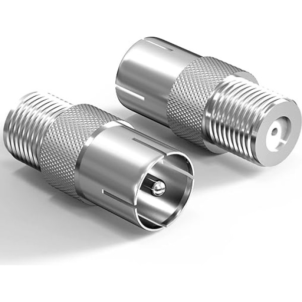 IEC Male to SAT Female Adapter Pack of 2, SAT F Female to TV Antenna Plug Connector Coaxial Adapter for SAT Receiver, Satellite Antenna Socket, Satellite Socket and All Devices with an F Socket
