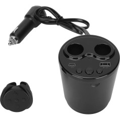 Yunseity Dual USB Car Charger Cigarette Lighter Splitter 100W 2 Socket Bluetooth Cigarette Lighter Adapter Support FM Radio U Disk Hands-Free Calling 12-24V Universal (With Remote Control)