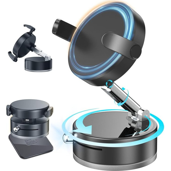 2025 Car Mobile Phone Holder with Vacuum Suction Cup - Magnetic & Clampable for MagSafe iPhone & Android, 360° Rotatable, TPE Suction Power, Holds at -40°C to +70°C, Dashboard & Disc (M9-Black)