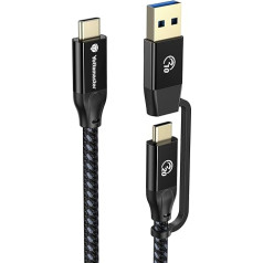 Yottamaster 2-in-1 USB-A/C to USB-C Cable (100W/0.3M), Multi USB Cable with E-Marker Support, 4K@60Hz, Fully Compatible with Phone/Laptop/Tablet/Switch/USB-C Devices