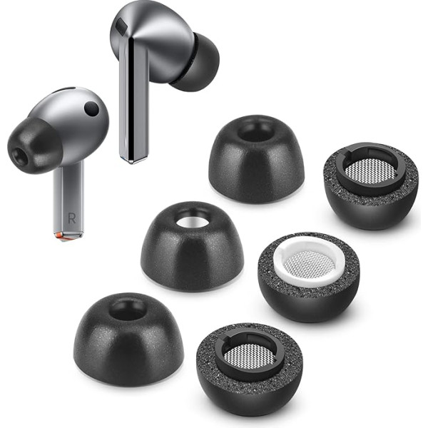 Memory Foam Tips for Samsung Galaxy Buds 3 Pro, No Silicone Earbuds, Non-Slip Replacement Earbuds with Dust Mesh, Fits in Charging Case, Reduce Noise, 3 Pairs (Mixed S/M/L