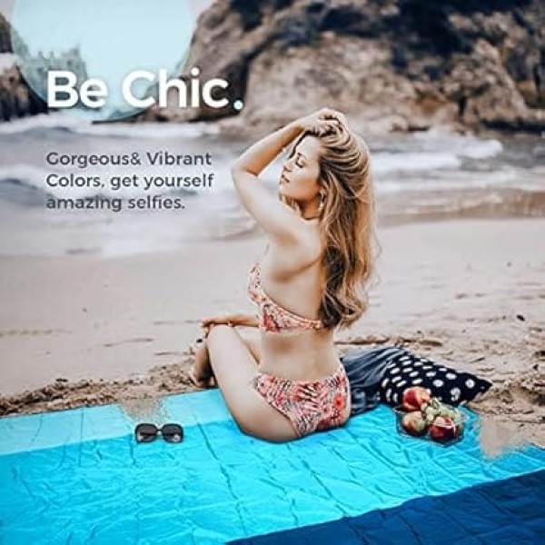 OCOOPA beach blanket, sand-free, super large, 280 x 300 cm, sand-proof, waterproof, soft, comfortable, durable material, wide stripes, lightweight, compact, for picnics