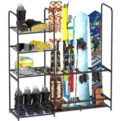 Free Standing Garage Ski Rack - Stores 4 Pairs of Skis, Adjustable Ski Boot Holder, Organise Skis, Boots, Poles, Glasses, Helmets and Equipment, Ideal for Garage, Shed, Basement