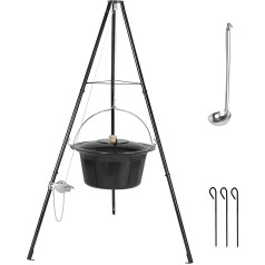 TLSUNNY 30 L Goulash Pot with Tripod and Spoon, Original Hungarian Goulash Kettle, with Height-Adjustable Chain, with Ground Spikes, Kettle Goulash Pot Set, Enamel, for 25-30 People