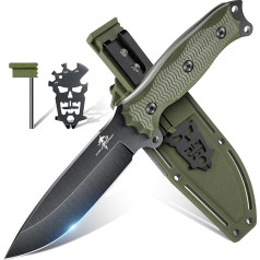 Purple Dragon Outdoor Survival Knife with Kydex Sheath - Full Tang Outdoor Knife Fixed Blade Hunting Knife with Sharpener for Camping, Outdoor, Bushcraft (Green)