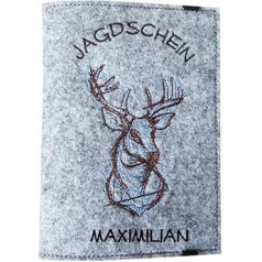 Hunting Bill Cover, Felt Cover, Hunting Ticket, WBK, Hunter, Men's Gift, Waidmannsheil, Customisable, Name Embroidery, Hat, Deer, Stag Head