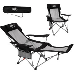 #WEJOY 2-in-1 Folding Camping Chair 180 kg with Footrest, Beach Chair with 4-Way Adjustable Backrest, Recliner Chair with Drink Holder, Camping Chair for Camping Outdoor