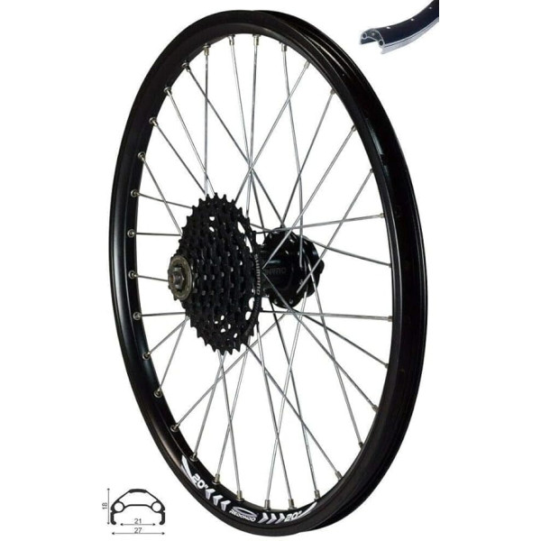 Redondo 20 Inch Rear Wheel Wheel Rim Black Disc + 9 Speed Cassette
