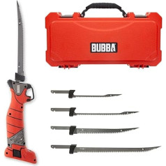 BUBBA Pro Series Lithium-Ion Electric Filleting Knife with Non-Slip Handle, 4 Ti-Nitride SS Coated Non-Stick Reciprocating Blades, Charger and Case for Fishing