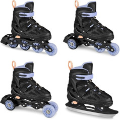 SPOKEY Quattro Set 4in1 Inliner/Rollschuhe/Triskates/Schlittschuhe VERSTELLBAR | für Kinder und Jugendliche | Inlineskates umbaubar zu Rollschuhe | Größen: 30-33, 34-37, 38-41