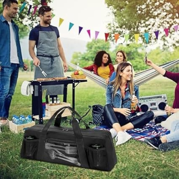 Aufbewahrung von Grillwerkzeugen, 55,9 x 16,5 x 18,3 cm, Aufbewahrung von Grillzubehör, ergonomische Griffe, große tragbare Tasche zum Grillen, Picknick, Camping im Freien