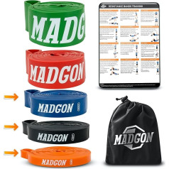 MADGON Resistance Bands (as a Single Band in 5 Strengths or in a Set). Tear-Resistant & Durable Training Bands with Bag and PDF Guide. Resistance Bands for All Muscle Groups. Fitness Band Loop