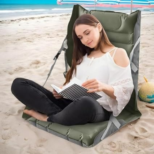 Aufblasbares faltbares Sitzkissen – leichte Sitze mit Rückenstütze, platzsparendes aufblasbares Bodenstuhlkissen für Camping, Angeln, Reisen, Rucksackreisen, Strandstadion