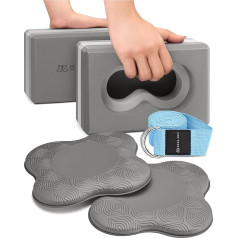 Deep-Zen® Yoga-Blöcke für Handgelenk, Yoga-Blöcke mit Knieschoner, 2 Stück, Yoga-Blöcke mit Gurt, um weniger Gewicht auf die Handgelenke zu bringen, Übungsblöcke