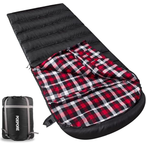 Poepore XXL Outdoor Sleeping Bag for Adults 3-4 Seasons Flannel Sleeping Bags Camping Winter Blanket Sleeping Bag with Storage Bag Waterproof and Warm 230 x 90 cm
