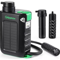 Greeshow Portable Electric Water Filter with Reusable Filter, 0.01 Micron for Camping, Hiking, Survival, with 3000mAh Portable Power Bank, USB/Solar/Crank (Set