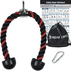 Break Limitz Red Tricep Rope Pull Down & Poster Set | 27 or 36 Inch Heavy Duty Nylon Rope, Chrome Cable Attachment | Professional or Home Gyms | Includes Workout Poster, Snap Hook, Bag