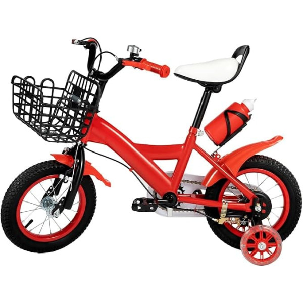 CHERIREN 12 Inch Children's Bike, 176 lb Load Capacity Carbon Steel Children's Bikes, Height Adjustable Children's Bikes, Lightweight Children's Bicycles with Stabilisers and Basket for Training