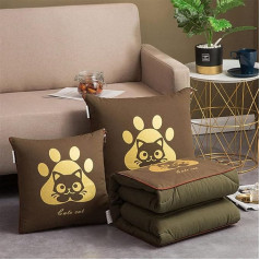 Cushion Blanket, 2-in-1 Travel Blanket, Pillow, Quilt, Multifunctional Pillow, Neck Support Pillow, Soft & Warm Nap Mat, Cushion for Sofa Bed, Office Chair (Green Cat)
