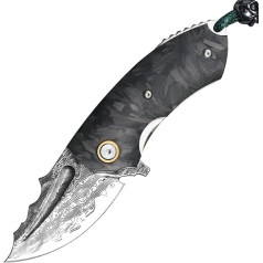 Folding knife, one-handed knife, pocket knife, Maascus steel, folding knife, portable outdoor knife, camping, multifunctional folding knife, carbon fibre, sharp folding knife