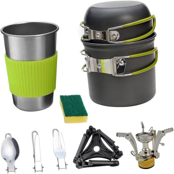 ibasenice 1 Satz Aluminiumlegierung Camping Kochtopf Set Tragbare Kochutensilien für Personen Faltbares und Leichtes Outdoor Kochgeschirr mit Antihaftbeschichtung für Camping und