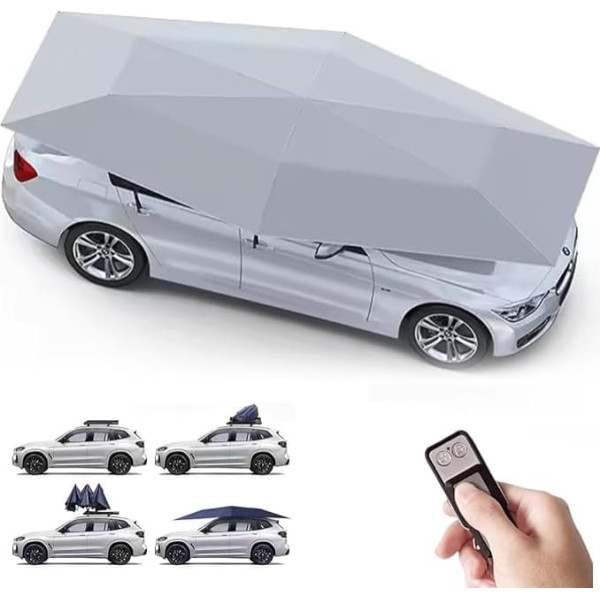 NzEupno Tragbarer Automatischer Autoabdeckungsschirm, Autozelt Im Freien, Ferngesteuertes Autodachdach, Sonnenschutz FüR AutounterstäNde, Universeller Autoschutz Grey-4.6m