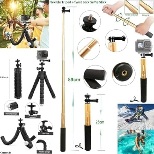 Gurmoir Zubehör-Set mit wasserdichter Hülle für Go Pro Hero 13 12 11 10 9 Schwarz Unterwasser-Tauchgehäuse Schwimmender Handgriff Displayschutzfolie Bundle Pack für GoPro 13 12 11 10 9 Kamera (DT13)