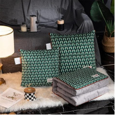 Cushion Blanket 2 in 1 Travel Blanket Cushion Quilt Multifunctional Pillow Blanket Neck Support Pillow Soft & Warm Nap Mat Cushion for Sofa Bed Office Chair (Green Simplicity)